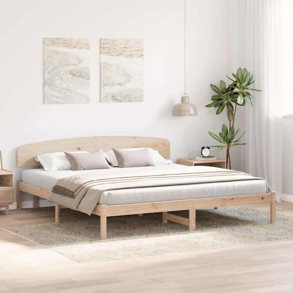 Estrado de Cama com Cabeceira 180x200 cm Madeira Maciça de Pinho