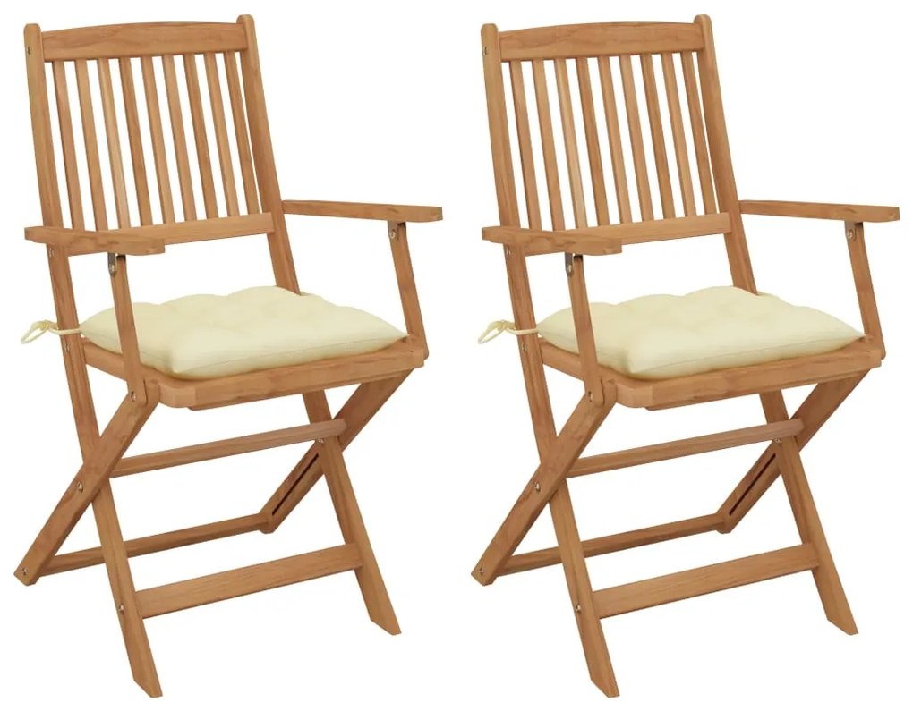 vidaXL Cadeiras de jardim dobráveis c/ almofadões 2 pcs acácia maciça