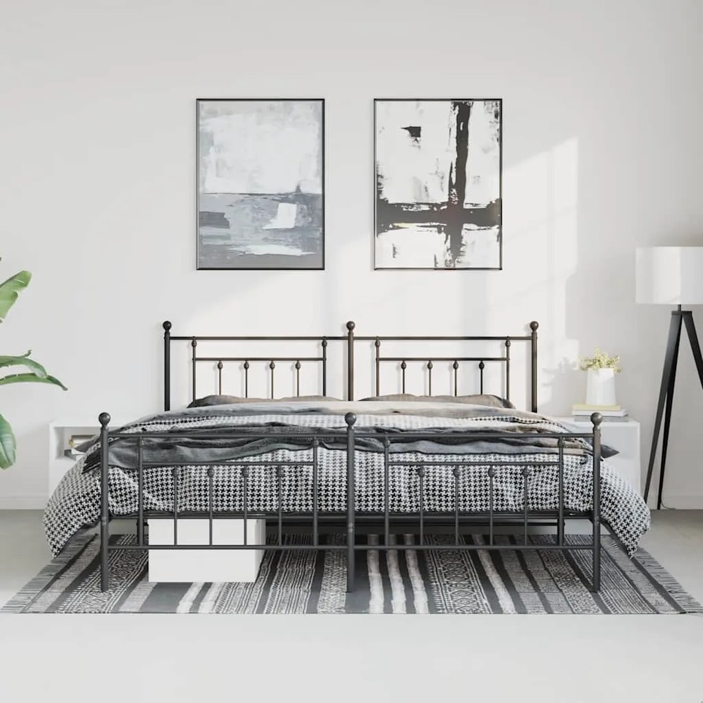 Estrutura de cama com cabeceira e pés 193x203 cm metal preto