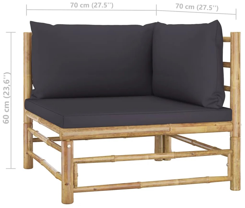8 pcs conj. lounge jardim em bambu c/ almofadões cinza-escuro