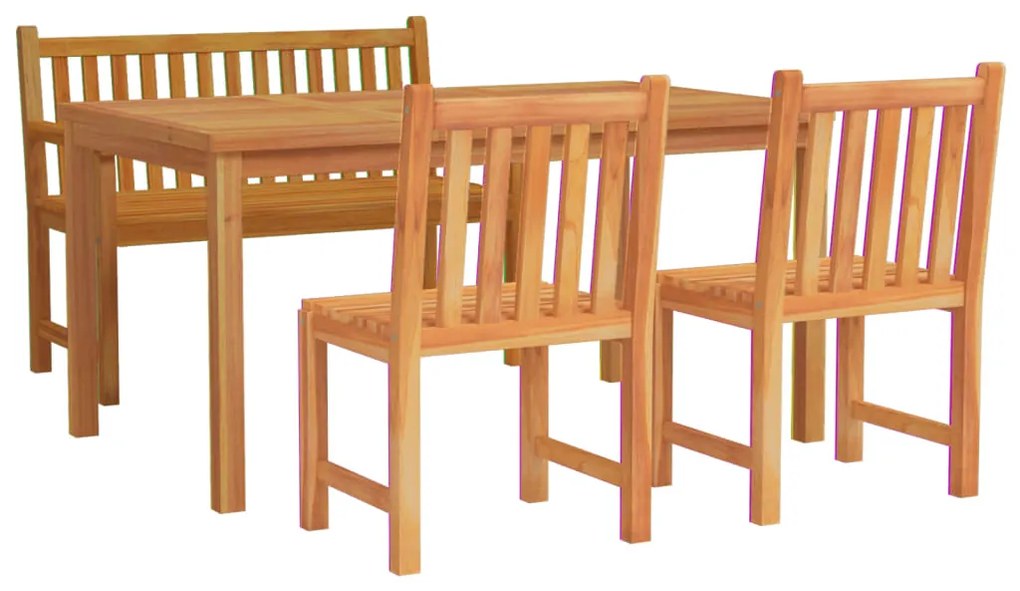 4 pcs conjunto de jantar p/ jardim madeira de teca maciça