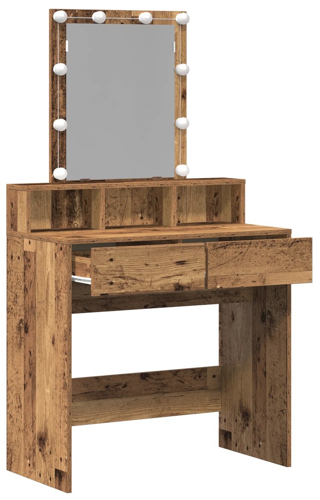 Mesa de Maquilhagem com Espelho e Luzes LED Madeira Antiga