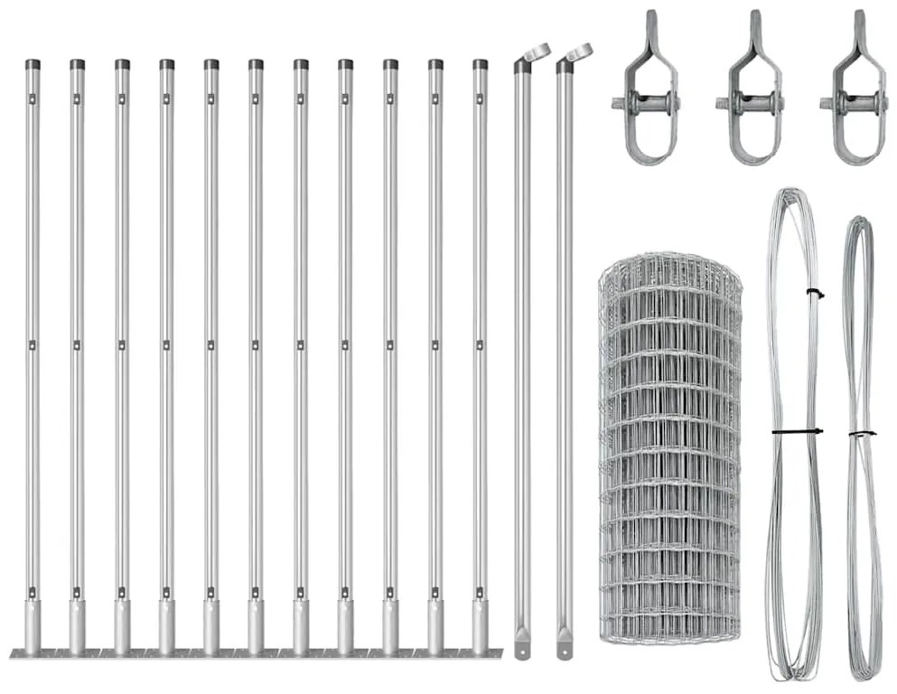 Cerca Euro com 13 postes flangeados, 0,4 x 25m, em aço galvanizado.