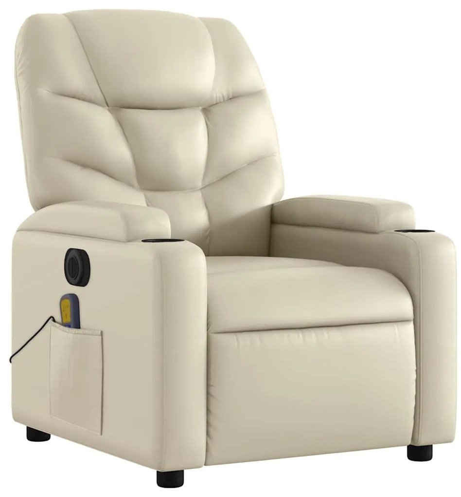 Poltrona massagens reclinável elétrica couro artificial creme