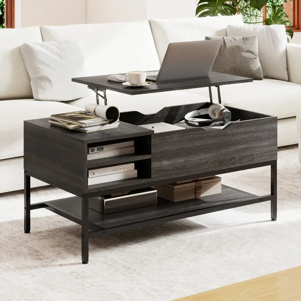 Mesa de centro elevatória 99,5 x 49,5 x 47,5 cm com compartimento ...