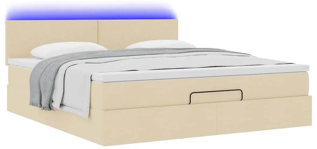 Estrutura de cama otomana com colchão tecido creme 160x200cm