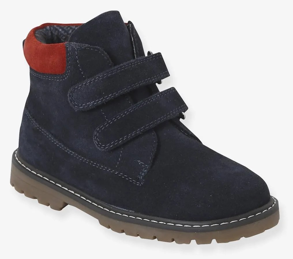 Botas em pele com barras autoaderentes, para menino  marinho