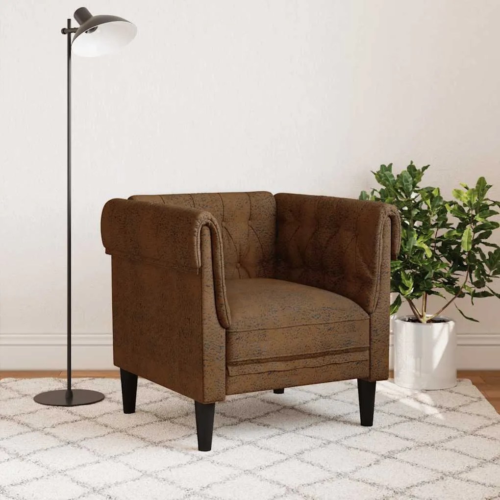 Sofá chesterfield tecido castanho