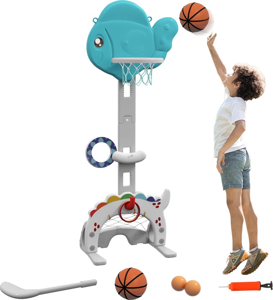 Cesto de Basquetebol para Crianças Altura Ajustável com Jogo de Lançamento de Bola de Futebol, Golf Multicolor