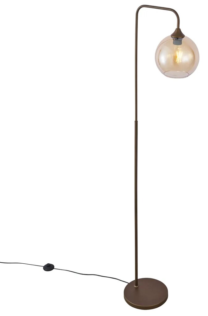 Candeeiro de pé Art Deco bronze escuro com vidro âmbar - Sandra Art Deco