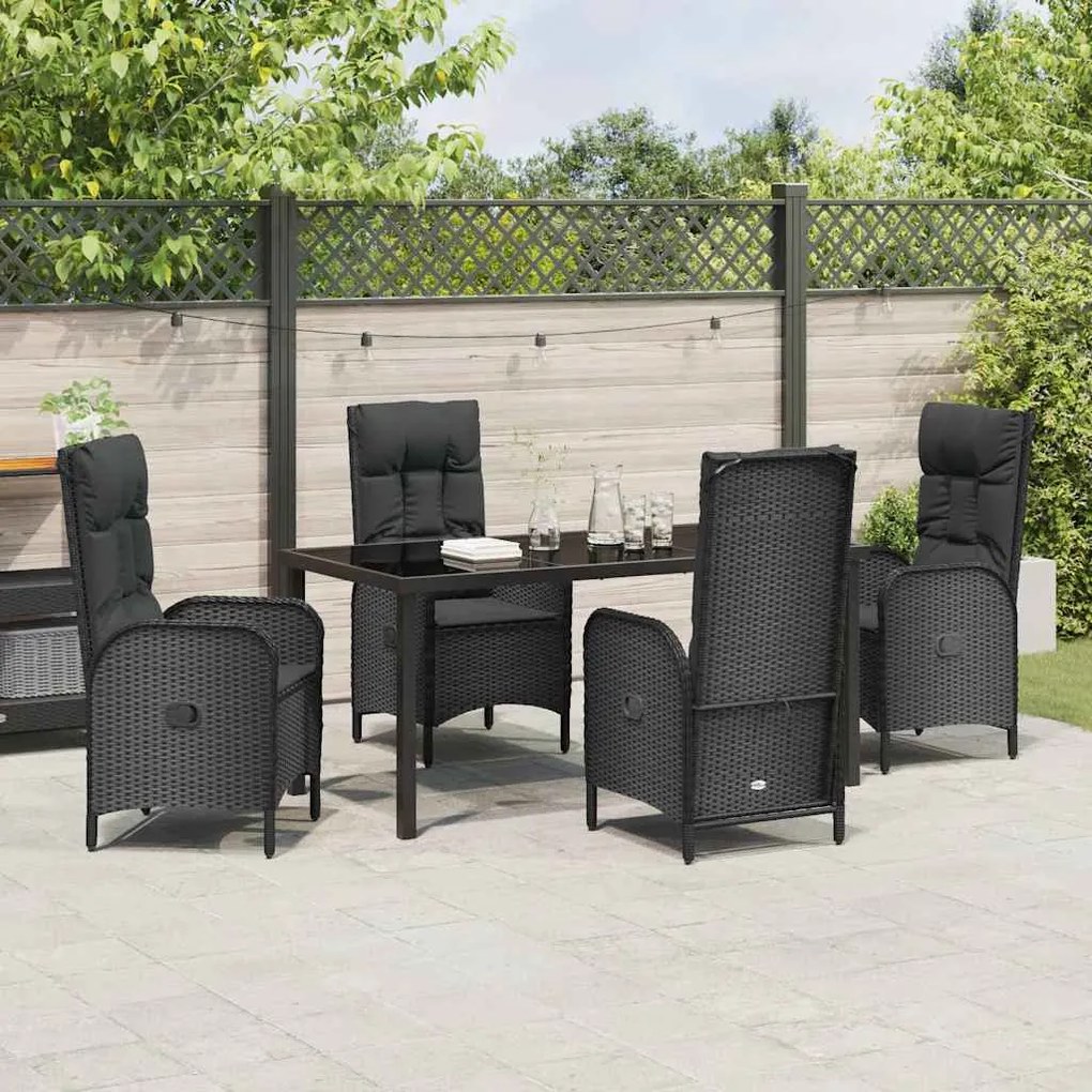 Conjunto de Jantar de Jardim com 5 Peças em Rattan Sintético Preto.