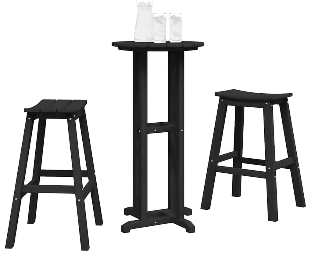 Conjunto de Bar de Jardim vidaXL 3 Peças Preto HDPE