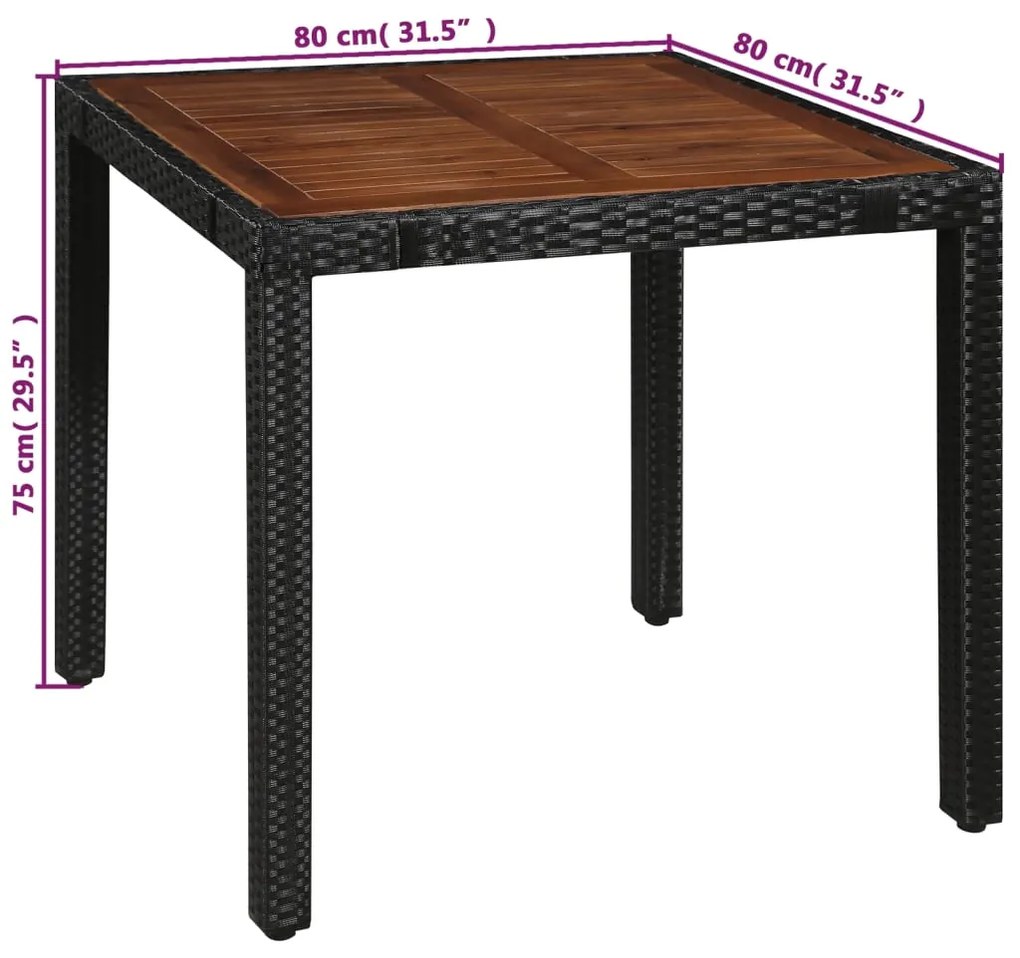 5 pcs conjunto jantar exterior vime PE e madeira acácia preto