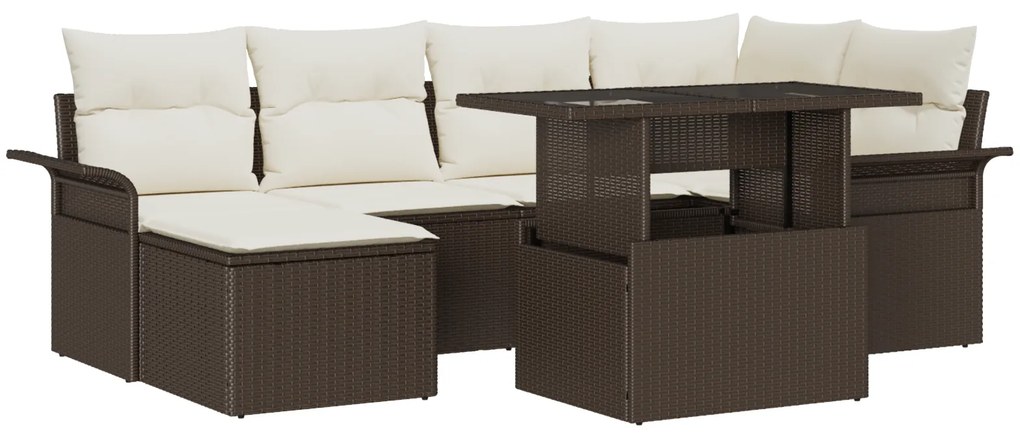vidaXL Conjunto de Sofá para Jardim com 7 Peças e Almofadas em Rattan Poly Castanho