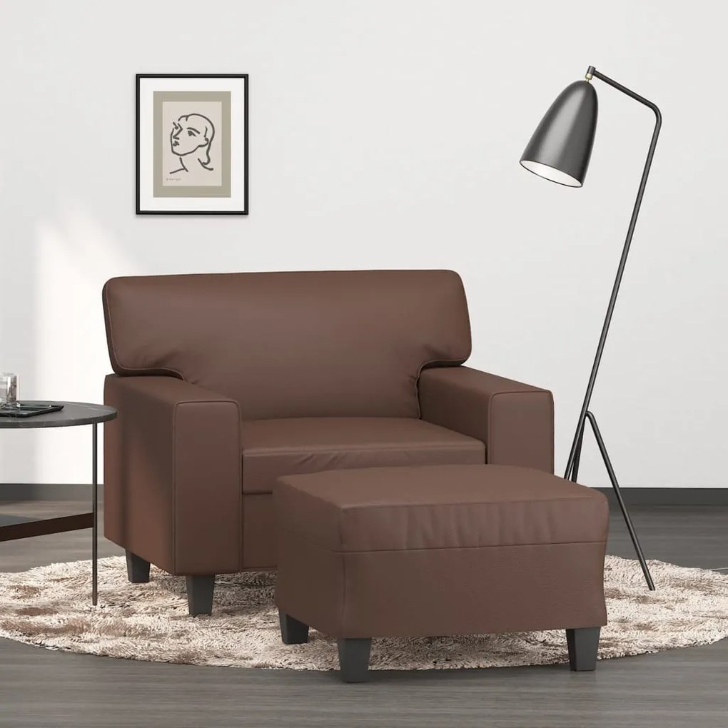 vidaXL Poltrona com apoio de pés couro artificial 60 cm castanho