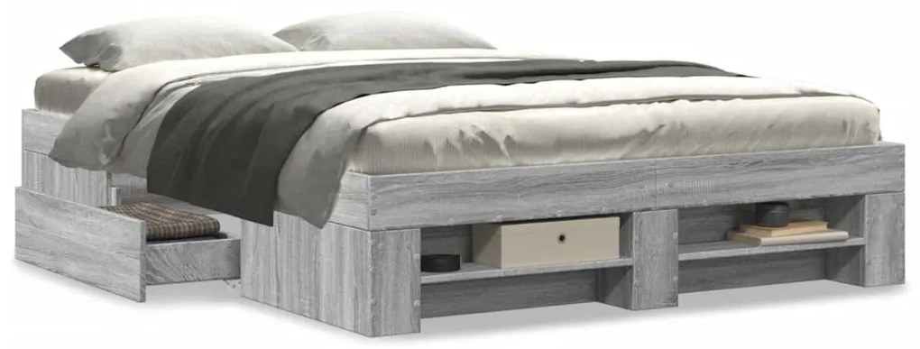 Estrutura de cama 135x190 cm derivados de madeira cinza sonoma
