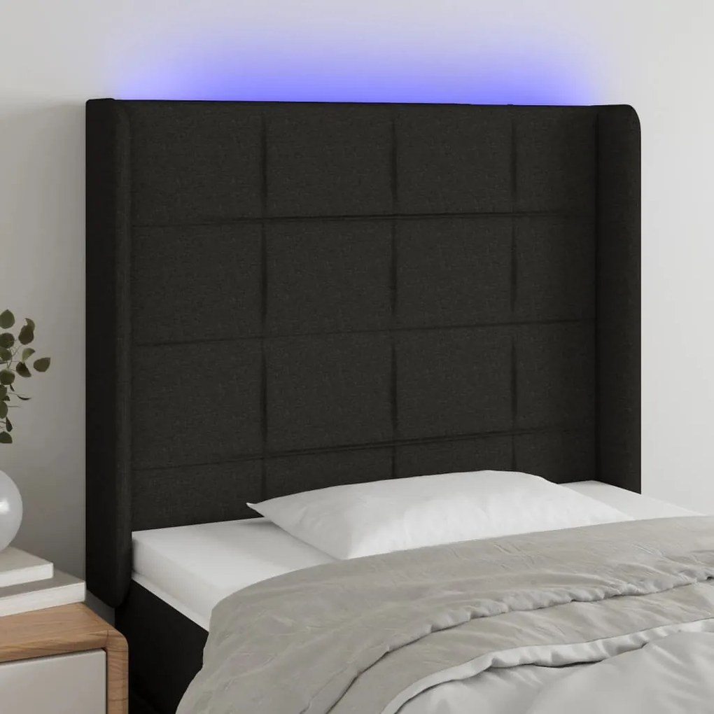 Cabeceira de cama c/ luzes LED tecido 103x16x118/128 cm preto