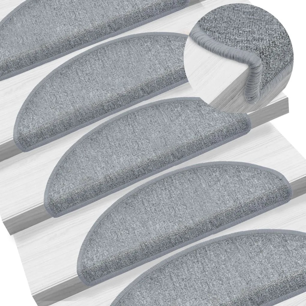 vidaXL Tapetes de escadas 10 pcs 65x24x4 cm cinzento-claro