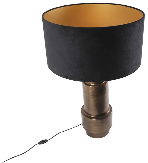 Candeeiro de mesa Art Deco bronze com abajur em veludo preto com dourado 50 cm - Bruut Art Deco