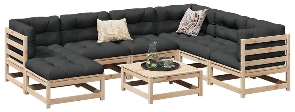 8 pcs conjunto sofás de jardim com almofadões pinho maciço