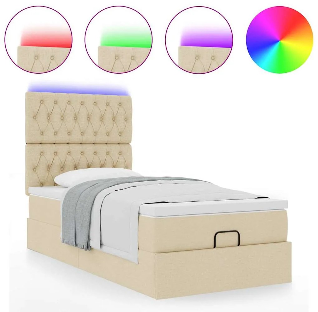 Estrutura de cama otomana com creme de colchão 100x200cm tecido