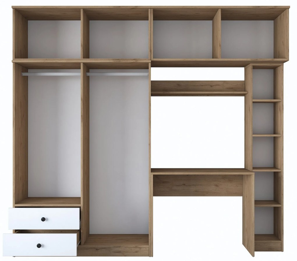 Conjunto de Quarto de Estudo BA122 – Nogueira/Branco – 240 cm x 216,8
