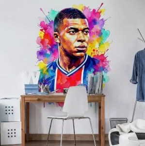 Autocolante de parede colorido para crianças – Kylian Mbappé