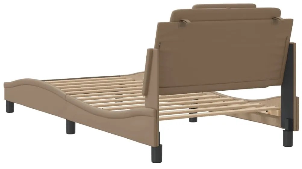 Estrutura cama c/ luzes LED 100x200 cm couro artif. cappuccino