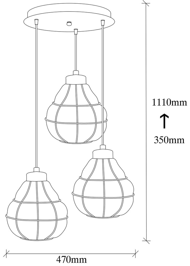 Candeeiro Suspenso Safderun – Cobre – Diâmetro 44 cm, Altura 112 cm