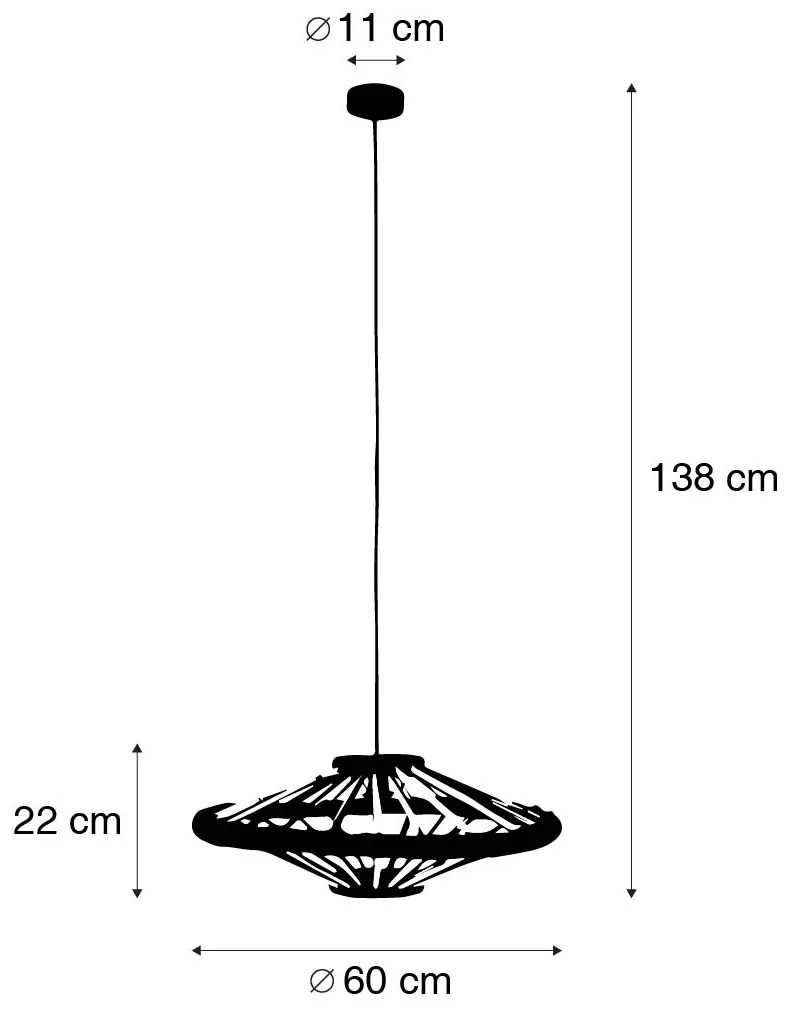 Candeeiro de suspensão oriental em bambu com preto 60 cm - Evalin Oriental