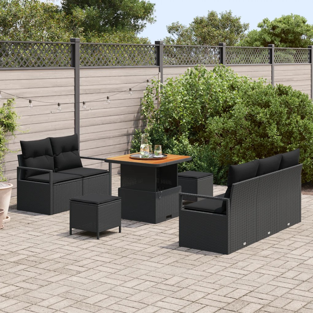 Conjunto de Sofás de Jardim de 8 Peças com Almofadas Rattan Sintético