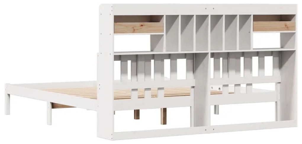 Cama com estante sem colchão 200x200 cm pinho maciço branco