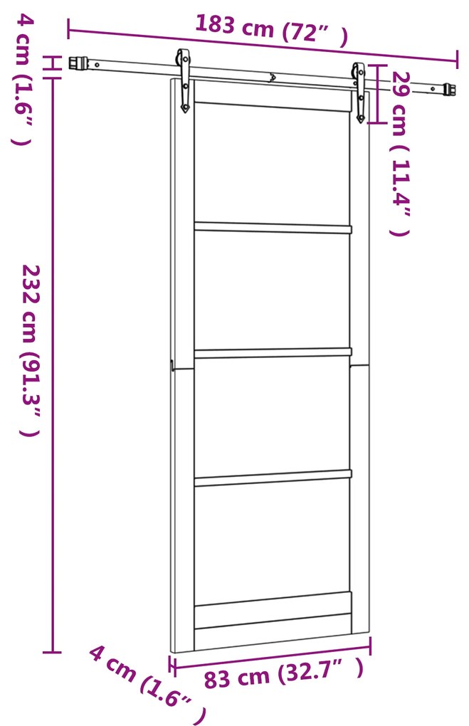 Porta Deslizante vidaXL com Conjunto de Hardware Branco 83x232 cm Made