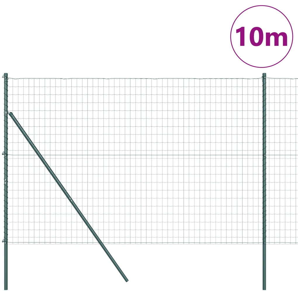 Cerca Euro com 7 Postes 1,6x10 m Aço Galvanizado Verde