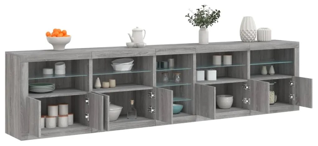Aparador com luzes LED 283x37x67 cm cinzento sonoma