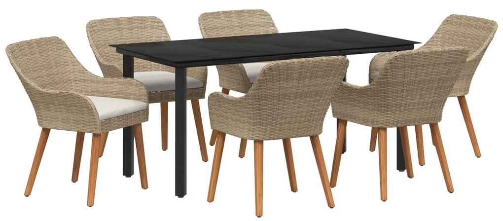 vidaXL Conjunto de Jantar para Jardim com almofada 7 pcs Bege vime PE