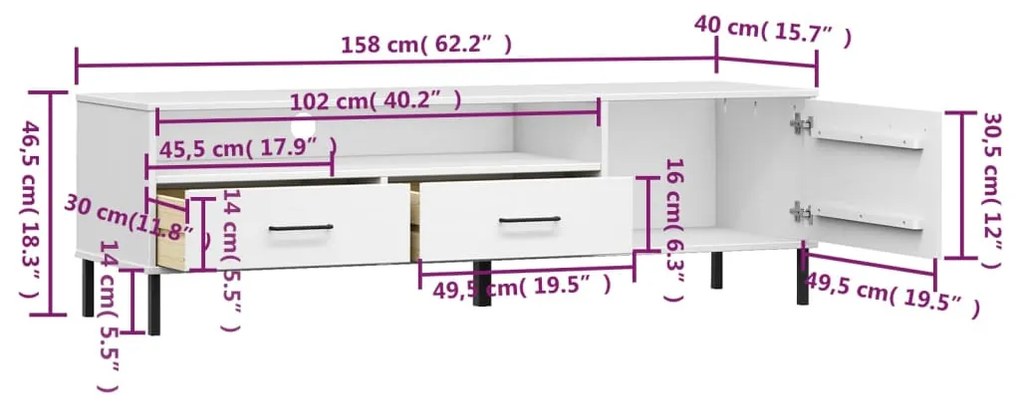 Móvel de TV Lucacho com Pernas em Metal - Branco - Design Retro