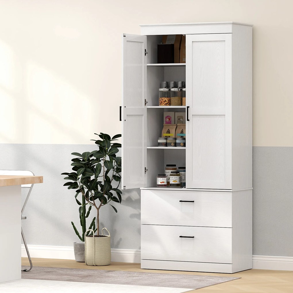 Armário de Cozinha, 75 x 39 x 178 cm, Prateleiras Reguláveis, Creme
