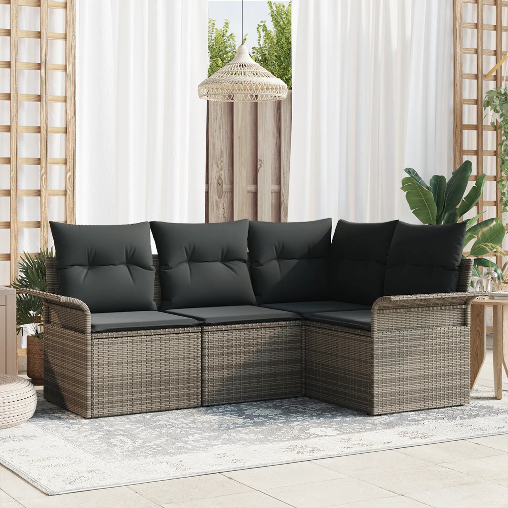 vidaXL Conjunto de Sofá de Jardim de 4 Peças com Almofadas Cinza em Rattan