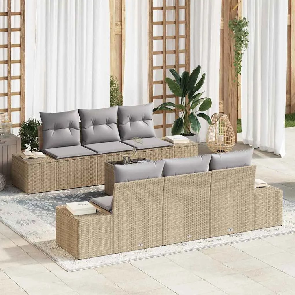 Conjunto de Sofá para o Jardim com 7 peças da e almofadas bege em ratt