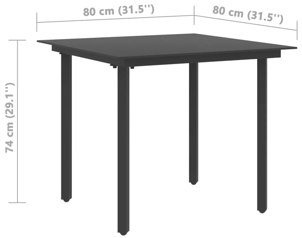 3 pcs conjunto de jantar para jardim vime de PVC preto