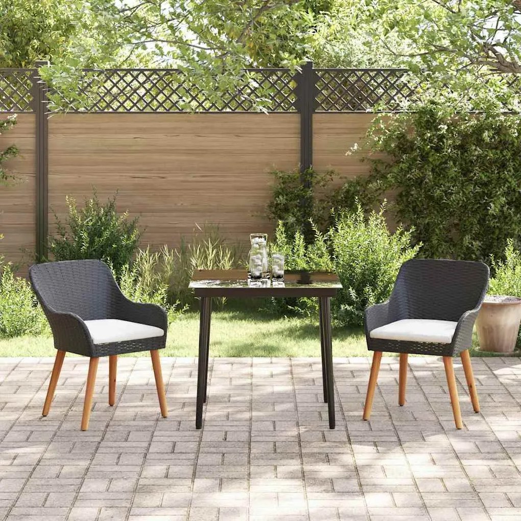 Conjunto de Jantar de Jardim 3 peças preto em rattan sintético