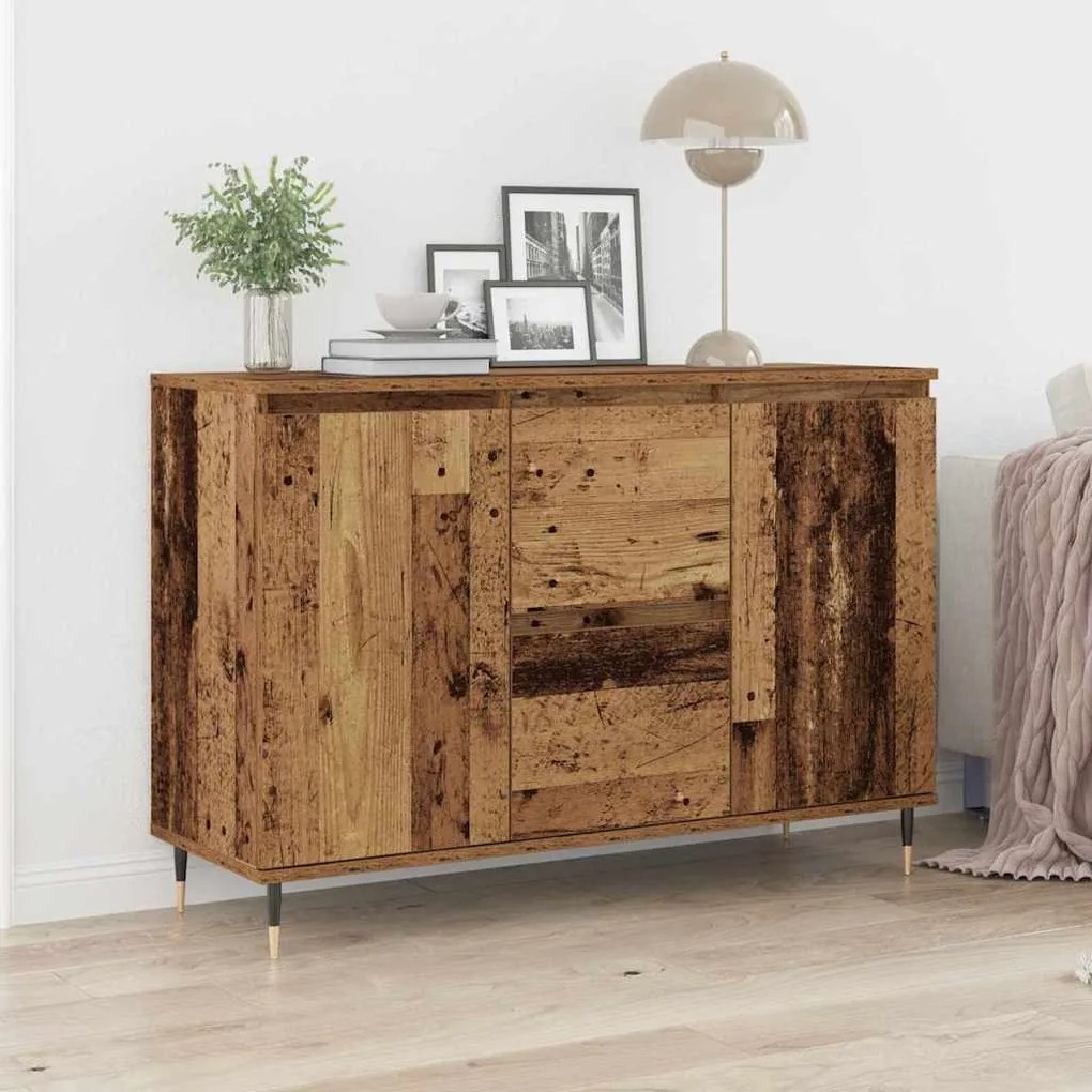 Buffet vidaXL com portas e gavetas Madeira antiga 101,5x35x70 cm