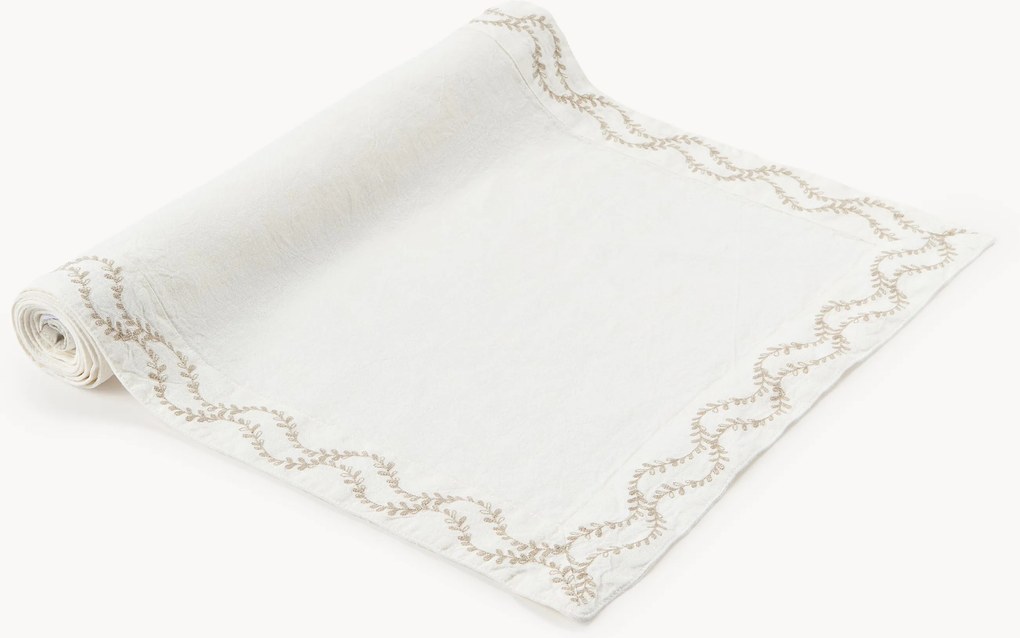 Corredor de mesa em linho lavado com bordado artesanal Ivy