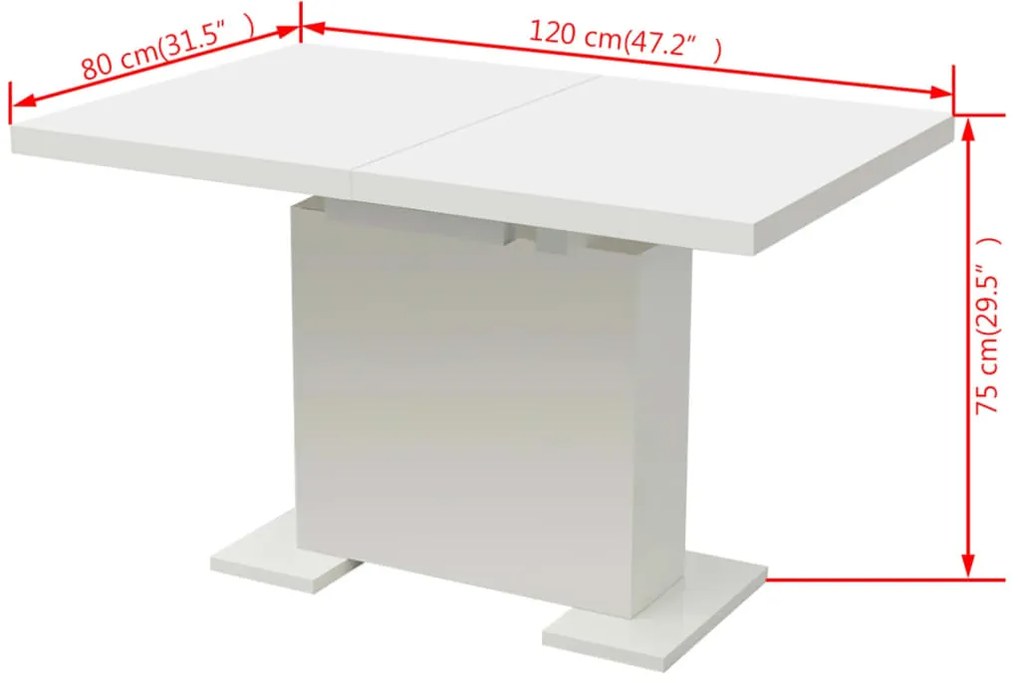 Mesa de jantar extensível, branco brilhante