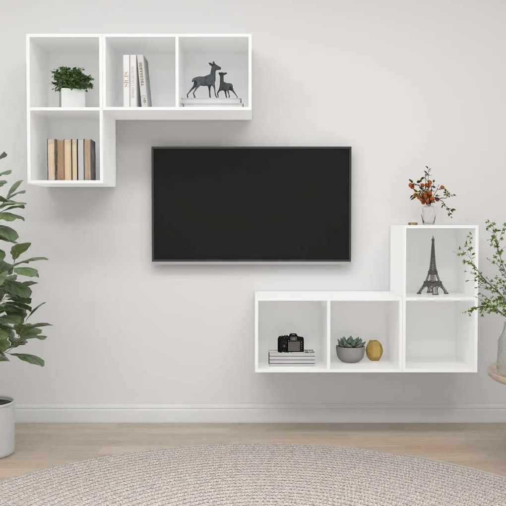 Armários de parede para TV 4 pcs derivados de madeira branco