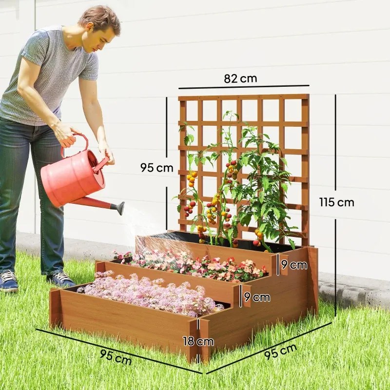 Floreira de 3 Níveis com Treliça Horta Vertical para Cultivos de Verduras Flores 95x95x110 cm Castanho