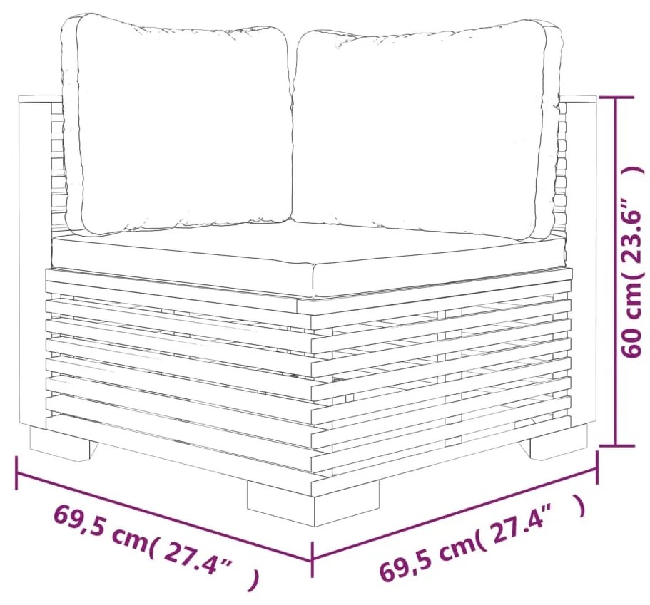 3 pcs conjunto lounge jardim c/ almofadões madeira teca maciça