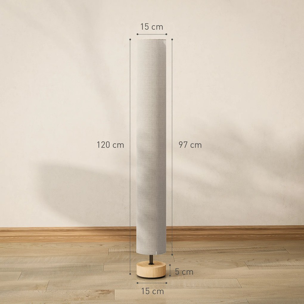 Candeeiro de pé para sala de estar com abajur em linho 15 x 15x 120 cm, interruptor de pé, 2 tomadas E27 bege