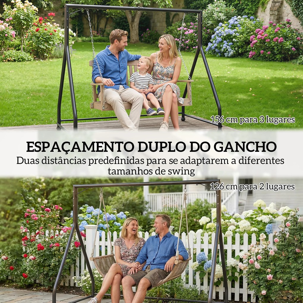 Estrutura de Baloiço Jardim (NÃO INCLUIDO) em Aço para 2 ou 3 Assentos Capacidade de 360 kg 210x117x175 cm Preto